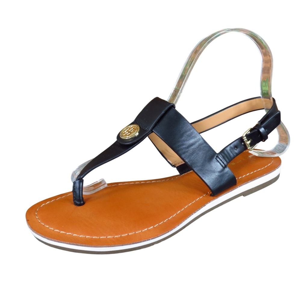 Tommy Hilfiger Gelsey Women Thong Slingback Sandals Size 7M Summer Black Tan